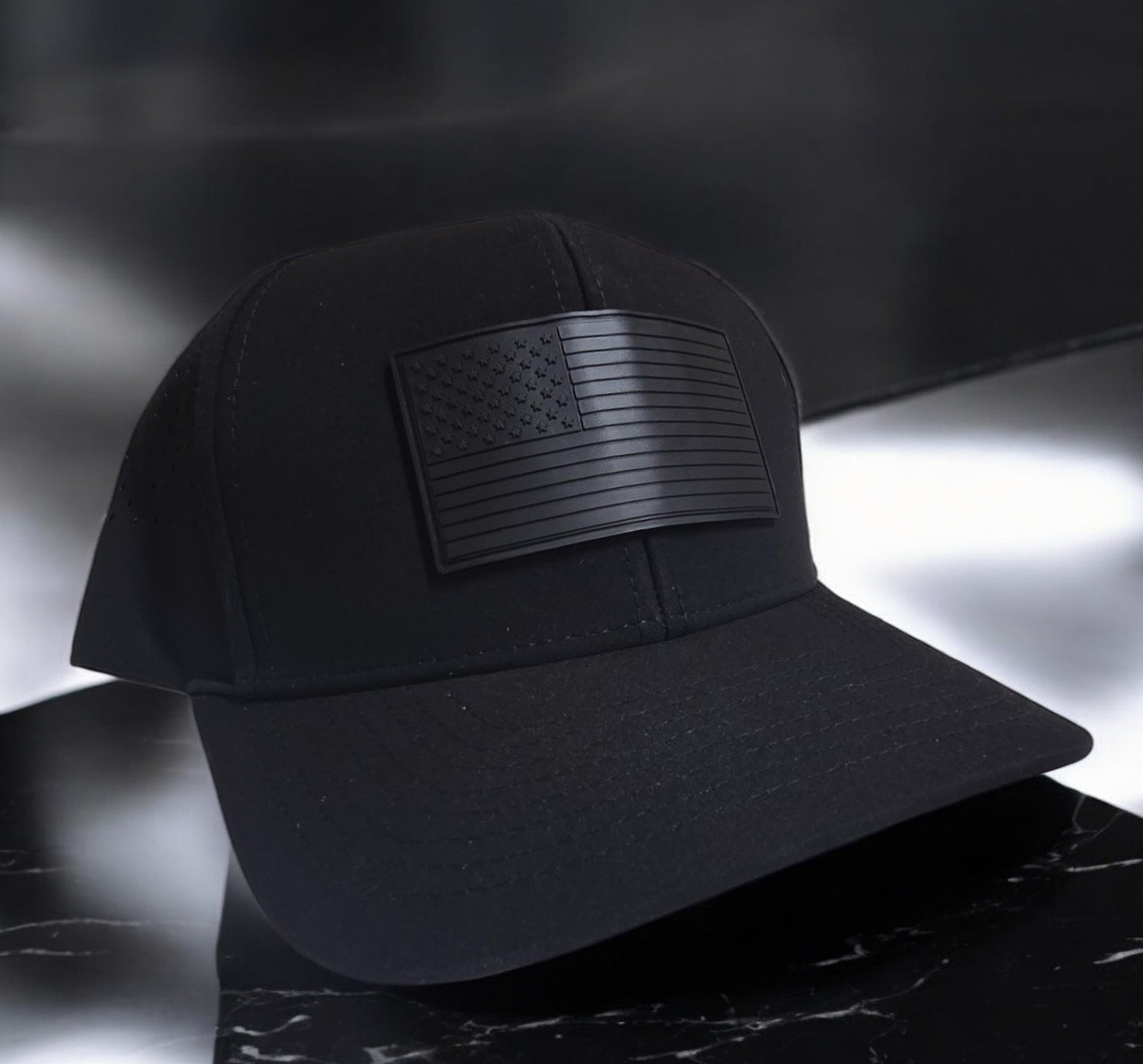 American Flag Blackout PVC Patch Performance Style Hat