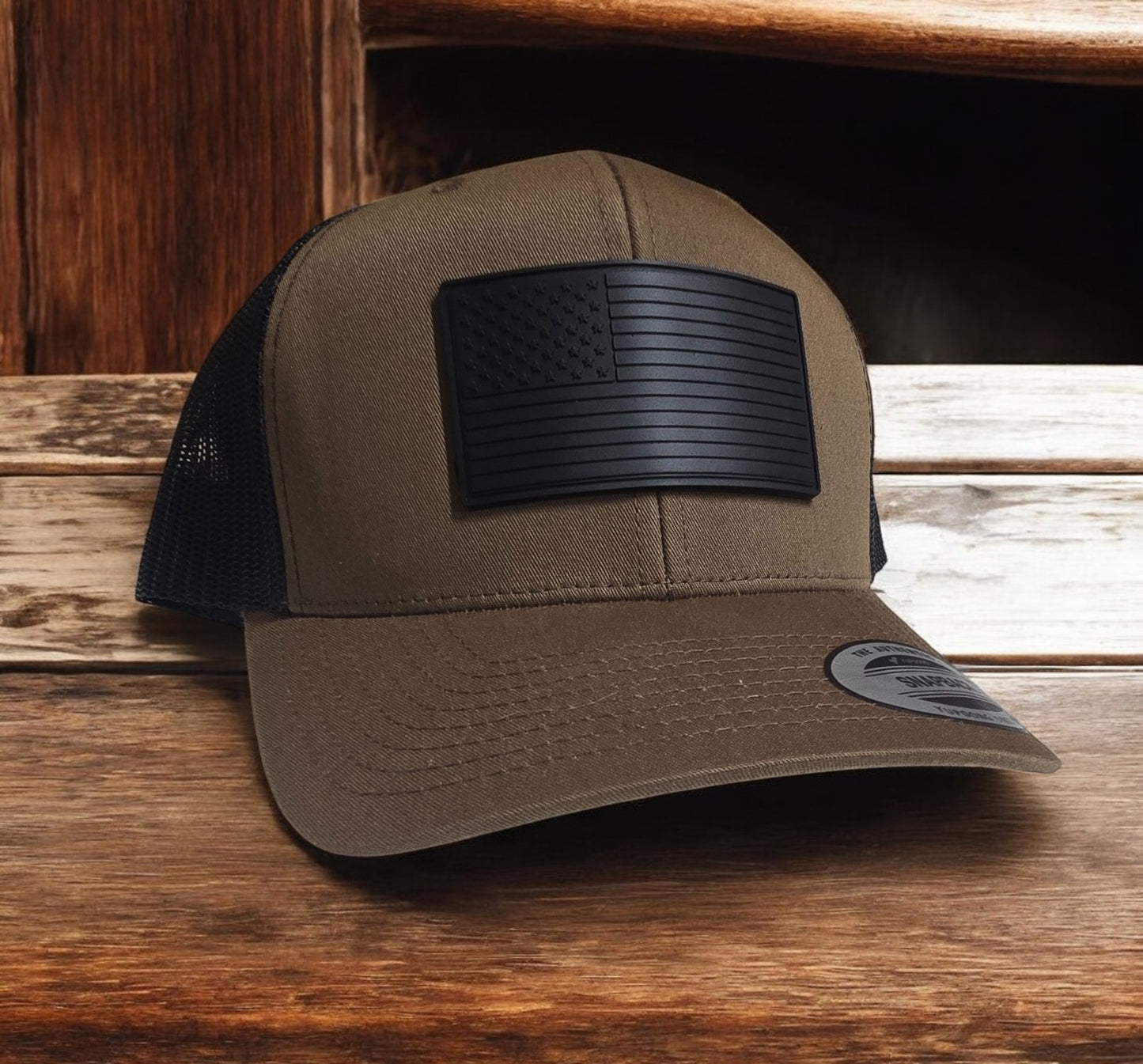 American Flag Blackout PVC Patch Trucker Style Hat